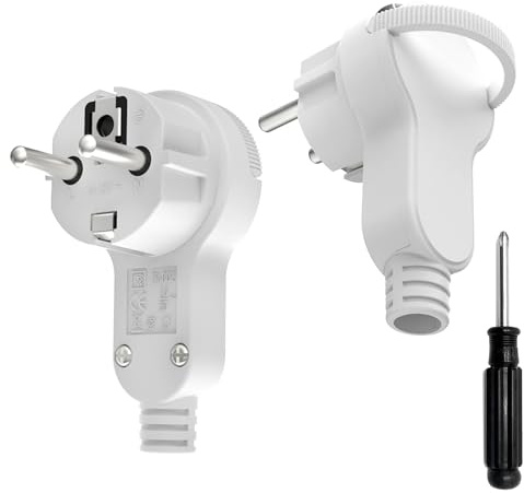 yivom 2 Pièces Prise Extra Plate Fiche Schuko Extra Plate Fiches Coudées avec Poignée Rabattable Idéale pour Espaces Réduits-Blanc
