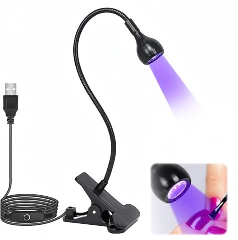 Mini Lampada UV LED Unghie 3W Portatile con Clip Flessibile e Testa Regolabile a 360°, Lampada UV LED Unghie Piccola USB per Gel, Resina, Riparazioni Elettroniche, Luce UV Unghie Professionale