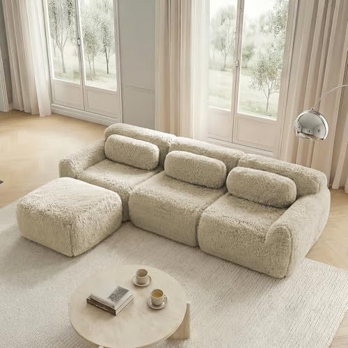 Divano angolare-L,Divano 3 posti con 1 poggiapiedi,divano modulare con 3 cuscini,Braccioli extra larghi ergonomico,imbottitura altamente elastica 32D,base antiscivolo,No assemblaggio,Sottovuoto