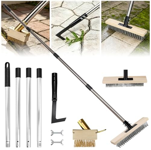 Dispositivo removedor de Malas Hierbas 3 en 1, rascador de articulaciones, Juego de cepillos de malezas con Mango Largo de 88-160 cm, raspador de malezas, Escoba de Alambre, Cepillo para Juntas, para