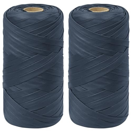 LEREATI Fettuccia per Borse a Uncinetto, 2x200g Filato Metallica per Uncinetto, Cordino Piatta un Solo Lato, Cordoncino per Borse, Cestini, Fai Da Te Decorazioni (Blu Denim Opaco)