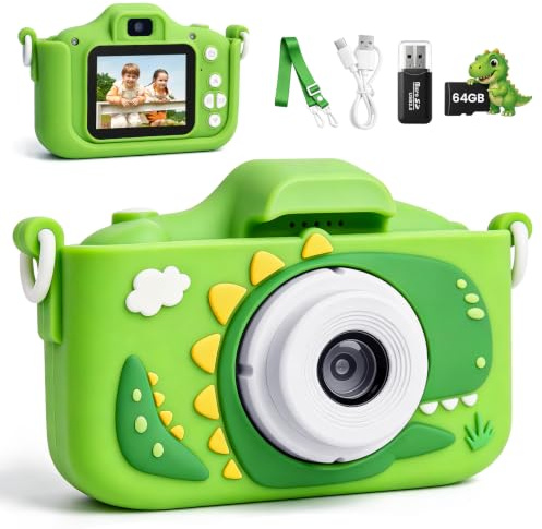 Kinderkamera Selfie DigitalKamera mit 64GB Karte, 48PM | 1080P HD Kinder Kamera & 2,0-Zoll-Bildschirm, Musik & 5 Lernspiele, Weihnachts Geschenke Spielzeug für Jungen und Mädchen 6 7 8 9 10 Jahre