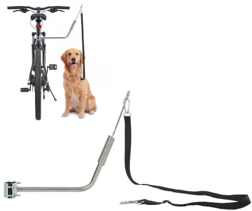 PawHut Correa de bicicleta para perros con amortiguadores, correa para perros con cierre rápido desmontable, correa ajustable, correa flexible para entrenamiento, correr y ciclismo, color plata+negro