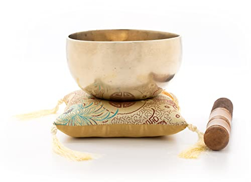 Tibetische Klangschale für Meditation, Yoga, Entspannung & Achtsamkeit I 700-750 g I Handgeschmiedet in Nepal I Inkl. Klöppel/Kissen I Fair Trade