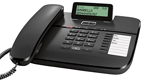 Gigaset DA810A - Schnurgebundenes Telefon mit Anrufbeantworter und Freisprechfunktion - klappbares Display - Anruferanzeige (CLIP) - lange Aufnahmezeit - Telefonbuch für 99 Kontakte, schwarz