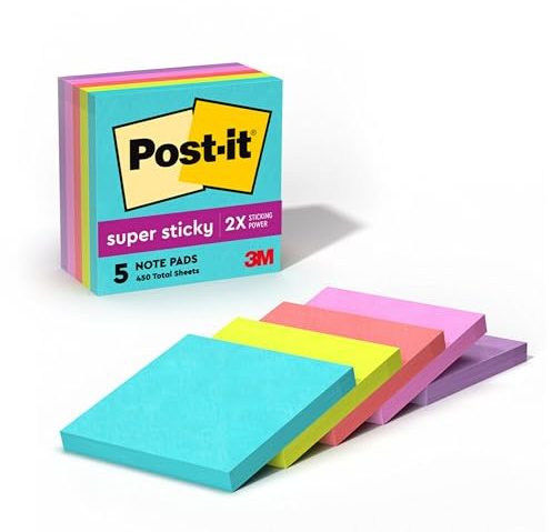 Post-it Super Sticky Notes, 3 x 3 in, Supernova Neons, 5 Pads