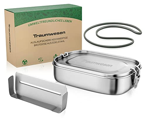 Traumwesen Edelstahl Lunchbox – 1400 ml mit beweglichen Trennwänden – Leichte, 100% wasserdichte Snackbox für Kinder und Erwachsene – Brotdose ideal für Kinder, Schule, Büro, Freizeit und Sport