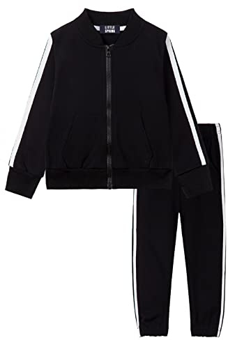 LittleSpring Cotton Tracksuits for Toddler Boys Full Zip Jackets and Jogger Set Black 3T