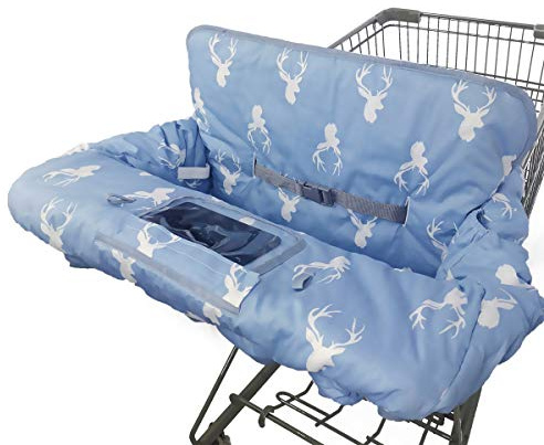 Einkaufswagenabdeckung für Baby Junge Mädchen, rutschfestes Design Wagenabdeckungen für Babys, Säuglings-Baumwoll-Hochstuhlbezug, maschinenwaschbar, Kleinkind-Lebensmittelabdeckung groß (Navy Deer)