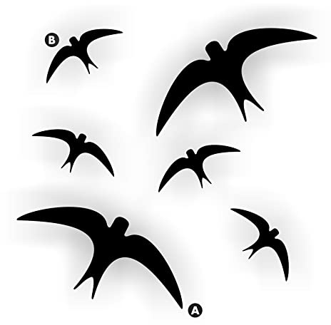 Swallow fönsterklistermärken set 6 fåglar färg svart