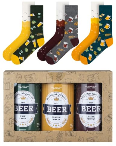 soxo Biere Cadeau Original - Canette Chaussettes Homme Fantaisie 40-45 | socks hautes en coton, motif bierre drôle, idée utile pour anniversaire