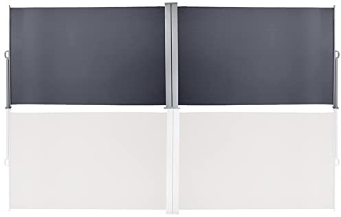 Randaco Doppelseitenmarkise 180 x 600 cm Grau Ausziehbar Sichtschutzmatte Markise Sonnenschutz Windschutz Sichtschutz Balkon Garten Terrasse Seitlicher Bildschirm Gartensichtschutz