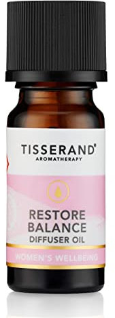 Tisserand Aromatherapy Restore Balance Diffuser Oil Perimenopause, Menopause and Menstruation Support for Women Rose, Clary Sage and Geranium 100 Percent Natural Essential Oils - 9ml
