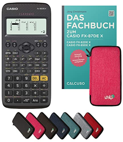Casio fx-82DE X inkl. Schutztasche Pink & Fachbuch (80 Seiten, DIN A5) – Wissenschaftlicher Rechner – Smart Set