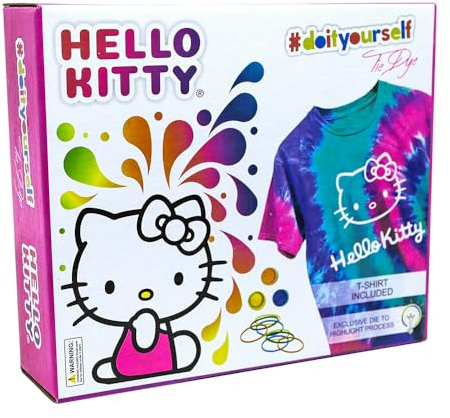 INNOVACTION TOYS – Hello Kitty - Tie Dye Set - Set Includes with a T-Shirt, 3 Colored Paints, Lining, Gloves and Elastic Bands, Pack of 1 (M)