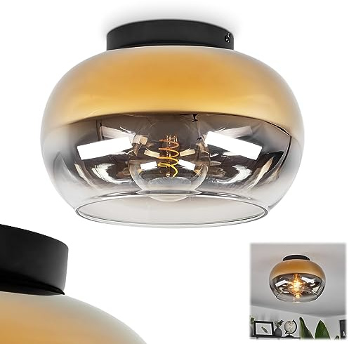 HOFSTEIN Deckenleuchte Molloy, Deckenlampe aus Metall/Glas in Schwarz/Rauch-/Goldfarben/Klar, moderne Leuchte im Retro/Vintage-Design, Ø 31 cm, E27, Schlafzimmer, Wohnzimmer, Küche, Esszimmer