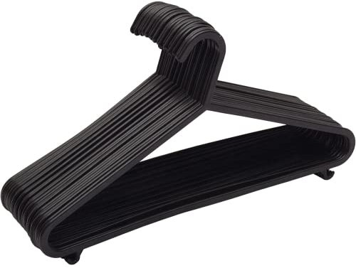 STRAAME Black Plastic Hangers with Hooks - Premium Adult Clothes Hangers - Thick, Strong & Space Saving - Pack of 25