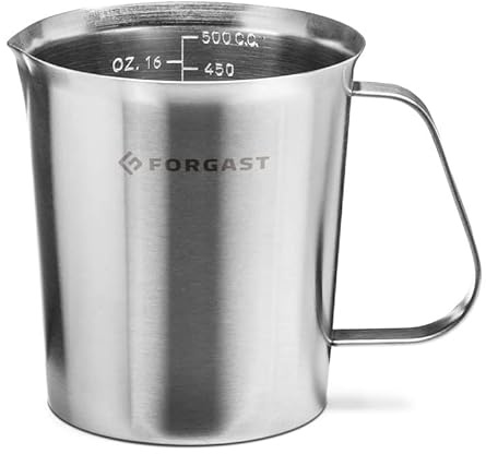 Forgast Edelstahl Krug mit Messbecher 0,5L Liter Metallkrug Milchkanne für Milch, Wasser, Limonade, Cocktails und Saft, FG11025