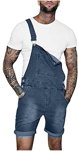 2023 Pantalones Cortos de Vaquero para Hombre Monos Peto Mezclilla Slim Fit Casual Trabajo Jumpsuit Verano Jeans Moda Fiesta Pant