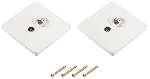 sourcing map TV Aerial Socket Wall Plate Outlet Satellite White PC 88mm x 86mm for Coaxial Cable Lead Pack of 2