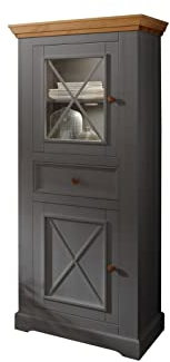 möbelando Vitrine WZ-0133 aus Kiefer massiv in grau mit Einer Schublade und Einer Tür. Abmessungen (BxHxT) 79x177x42 cm