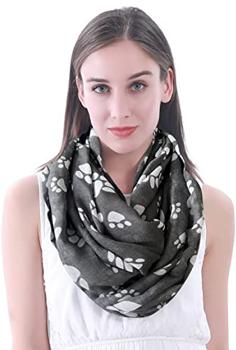 Lina & Lily Damen Loop Schal mit Pfoten-Print Hund Katze