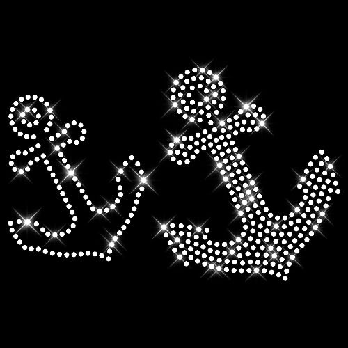 Glitzerdeals Bügelbilder Karneval Strass Anker 2er Set kristall Aufbügler für Textilien Anker Bügelmotiv anchor Fasching Patch zum Aufbügeln Anker