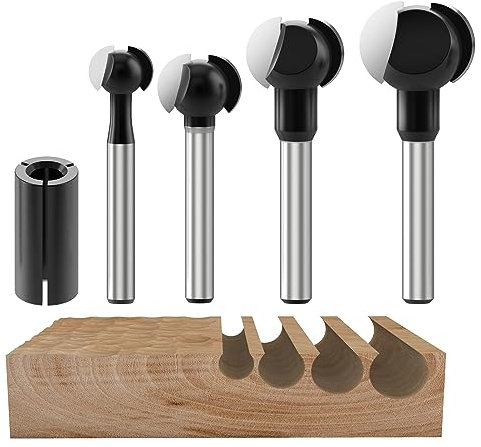 Spherical Drill Router Bit Set, CNC Wood Carving File Rasp Drill Bits 1/4 Shank Electrical Tools Woodworking Rotating Grinding Head - 3/8L(1/2D),1/2L(5/8D),5/8L(3/4D), 3/4L(7/8D) 5PCS