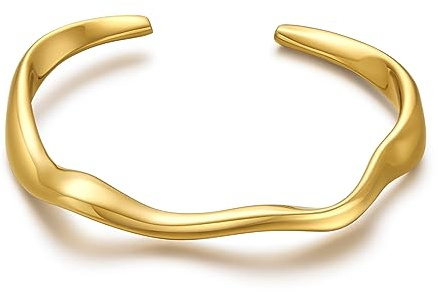 WOWORAMA Tår guld manschett armband för kvinnor justerbar 18K guldpläterad tjock öppen manschett armband minimalistisk tjock guld handled manschettarmband, Adjustable Size, Mässing, Ingen ädelsten
