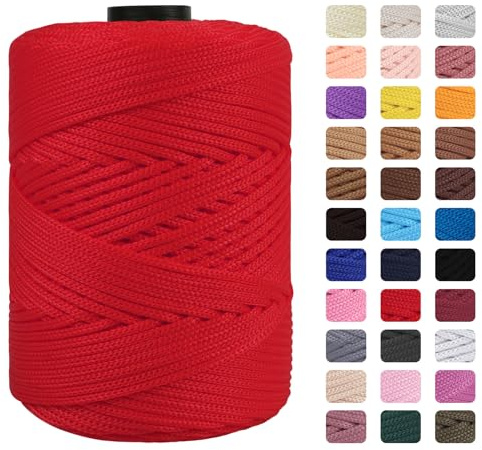CAMAL Cordino per Borse Uncinetto Macramè Filo 3mm Filo Poliestere 170m Corda Macrame Filato per Borse Uncinetto Spago Colorato Corde Colorate per Artigianato, Lavoro a Maglia (Rosso)