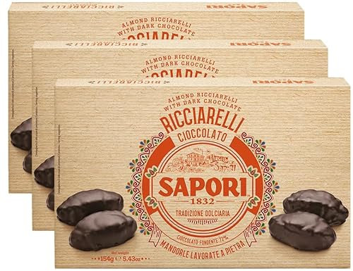 3X Sapori 1832 Ricciarelli alle Mandorle Ricoperti di Cioccolato Fondente 72% 154g (2024) [3 Confezioni]