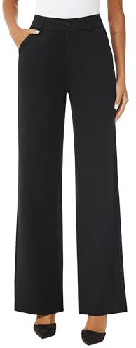 iChosy Womens High Waist Wide Straight Leg Trousers Casual Slacks Dress Pants with Pockets Black 4 Short