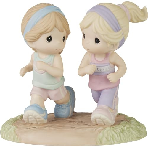 Precious Moments Hand-Painted Porcelain Friendship Figurine - Ideal Running Buddy Gift for Women, Find Your Happy Pace Theme