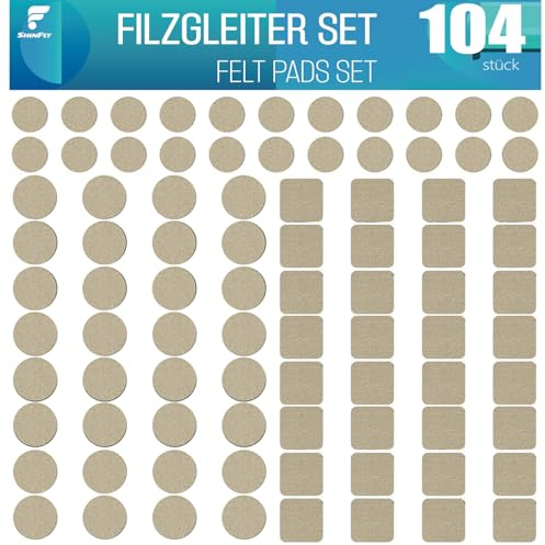 shinfly Filzgleiter Selbstklebend, 104 Stück, Möbelgleiter, Beige | Rund & Quadratisch, 3mm Dicker Filz, filzgleiter für stühle, Holzboden und Fliesen, schützt vor Kratzern reduziert Geräusche