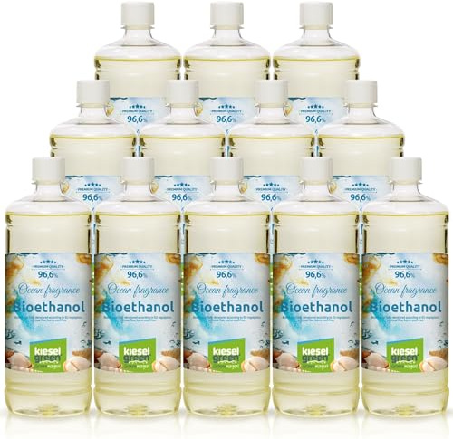 KieselGreen Bioetanol 12 x 1 Liter med Doft för Etanolkamin, många sorter - Bioetanol som Rumsdoft (Havsdoft)