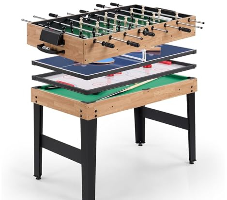 FCOUMY 4 in 1 Multi Sports Game Table,Combo Game Table for Kids Pool Table, Foosball Table,Table Tennis Table,Air Hockey with All Accessory Great Gift for Kids (4ft, 1.2m)
