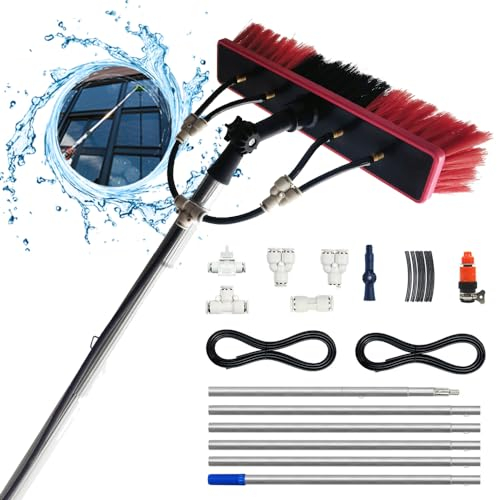 Morlinca Waschbürste mit Teleskopstiel 3-9M, Teleskopstange Fensterreinigung Set, Reinigung von Solaranlage Terrassendach Fensterreinigung Photovoltaik Reinigungsset (35cm,7m)