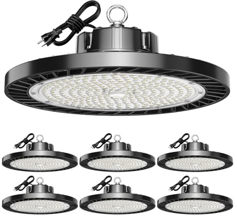 lvsdak UFO LED High Bay Lights 200W 30000LM 5000K 6 Pack with Plug Suitable for Warehouse Workshop Factory Gym Garage Barn AC100-277V