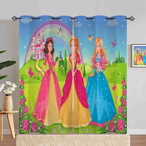 ANHOPE Prinzessin Regenbogen Schloss Blickdichte Gardinen mit Ösen Thermo Vorhänge Blackout Curtain Kinder Mädchen Verdunklungsvorhänge Wohnzimmer Schlafzimmer Vorhang 2er Set H 245 x B 140 cm