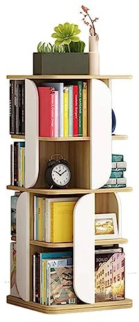 Bücherturm Freistehend 2/4/6-stufiges drehbares Bücherregal aus Holz, um 360° stehendes Bücherregal, einfaches Bücherregal mit großer Kapazität, Heimbüro-Bücherregal-Organizer perfekte Darstellung