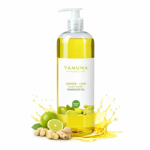 YAMUNA NATURAL BEAUTY Massageöl, 100% pflanzlich, Naturkosmetik aus Ungarn. Professionelles Öl – frei von Paraffin und Parabenen für eine erfrischende Massage.Gratis Spender!(1000 ml, Ingwer-Limette)
