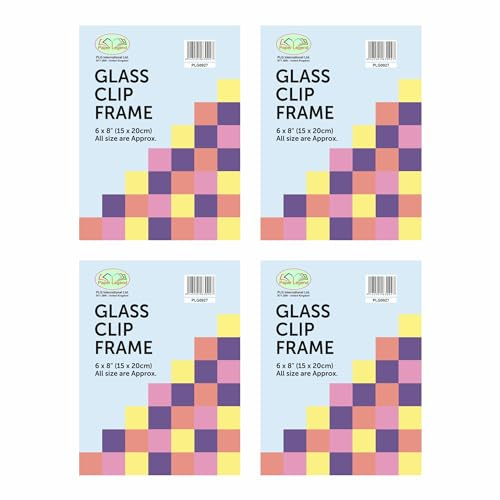 (Pack of 4) - 6 x 8 Inch Frameless Clip Frame with Glass Front Photo Poster Frame Document Certificate Frames Classic Wall Mountable Photo Frame For Home & Office - (Transparent, 6 x 8 Inch)
