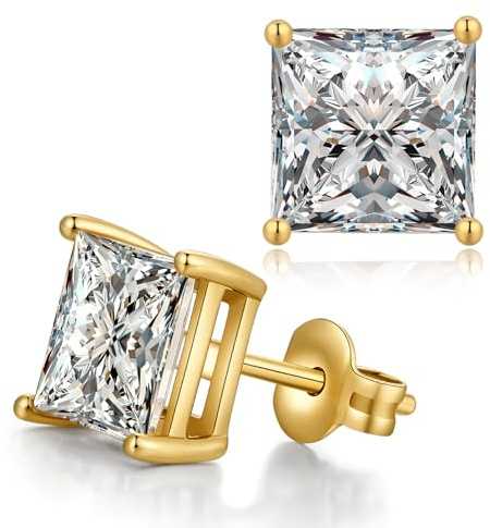 Or Boucles d'oreilles à Tige Zirconium Argent Sterling 925 Imitation Diamant Hypoallergéniques Carrées Cartilage Bijoux de Piercing Cadeaux pour Femmes Hommes 5 mm