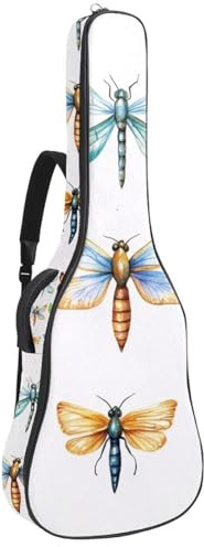 Tasche für Akustikgitarre in voller Größe, 1 cm dick, gepolstert, wasserdicht, 101,6 cm, 104,7 cm, 106,7 cm, bunte Schmetterlinge, Rosa, Gelb, Rot, Flora L, Mehrfarbig 04, 42.9x16.9x4.7 in, Lässiger