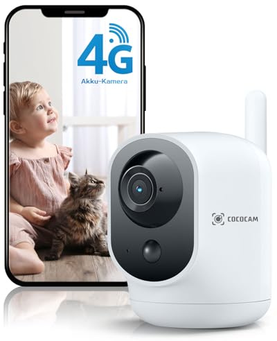 COCOCAM 4G Telecamera con SIM Interno Senza Fili 2K, Batteria 6000mAh, 355°P 90°T, per Bambini/Animali Domestici/Anziani, Rilevamento Umano PIR, Scheda SIM Integrata (senza WiFi) (Bianco)