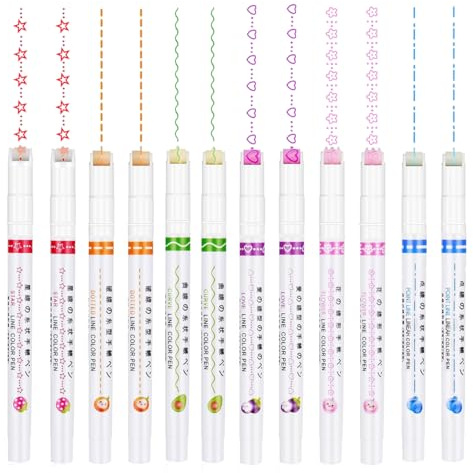 12PCS Rotuladores de Resaltado de Curvas, para Diario, Albumes de Recortes | Bolígrafos De Colores Curvas, con 6 Formas, Juego de Rotuladores de Curva, Curve Highlighter Pen para Tomar, Notas, Dibujos