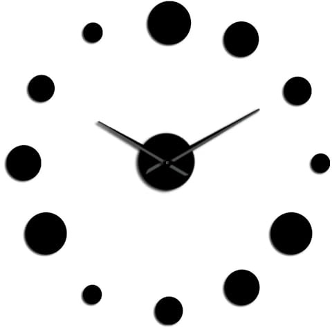 Generico Cerchio rotondo punto silhouette Orologio da Parete Adesivo Moderno Senza Cornice Fai Da Te Design 3D Grandi Dimensioni per Soggiorno, Camera, Ufficio, Facile Installazione (nero,70CM)