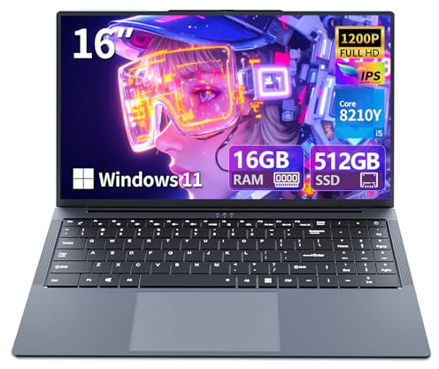 Notebook PC Core i5-8210Y, 16 GB RAM SSD 512 GB, Laptop mit 1920 x 1200 FHD Display, Win11 Pro, RJ45, Type-C, USB 3.0, Wi-Fi, BT5.0, digitale Tastatur mit Hintergrundbeleuchtung, Laptop