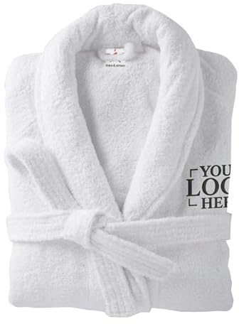 Stars and Stripes Personalised Your Custom Logo 100% Terry Cotton Soft Bathrobe – Custom Embroidered Text or Initials – Unisex Luxury Hotel-Quality Robe (White, L-XL)