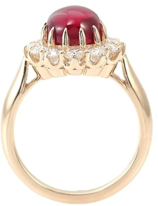 585 Gold Ringe, Wedding Ring for Women 14 Karat Gelbgold Blume mit Ovaler Form, Erstellter Rubin für Ehefrau Mutter Größe 54 (17.2)